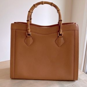 Designer inspired Diana style bamboo handled leather tote bag